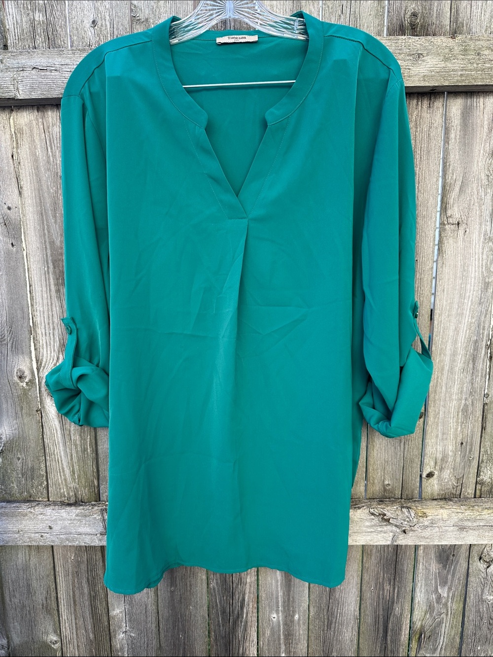 Green Tunic Roll-Sleeve Top